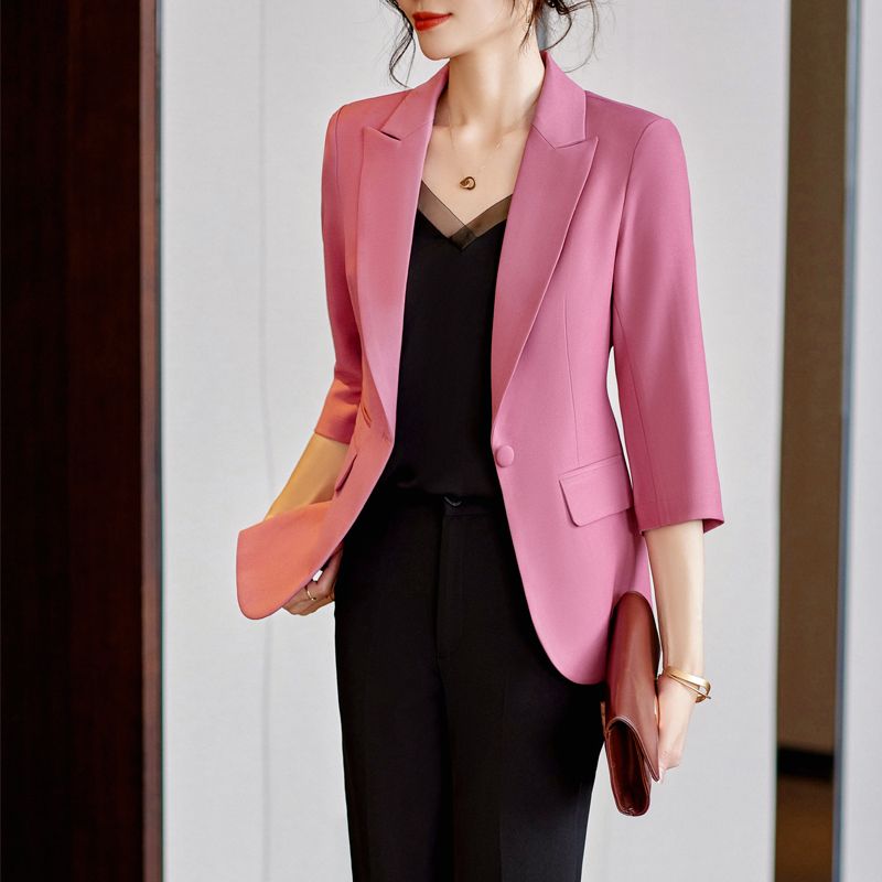 Red small suit jacket women's three-quarter sleeves summer thin section small temperament casual short suit jacket women