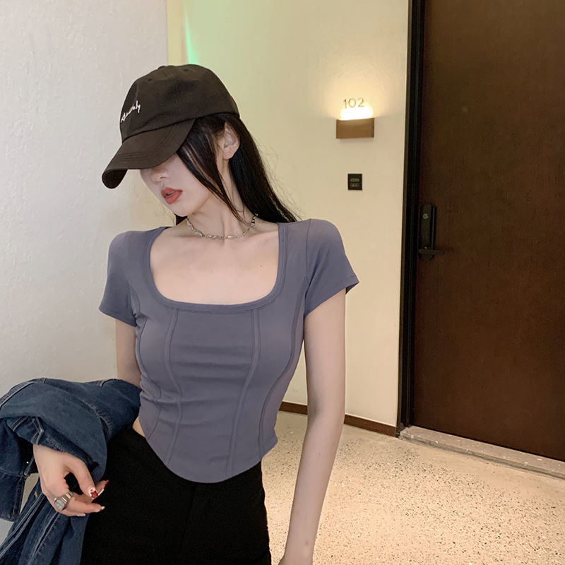 Fishbone short-sleeved T-shirt women's summer 2023 new short design sense niche bottoming shirt with pure desire wind top