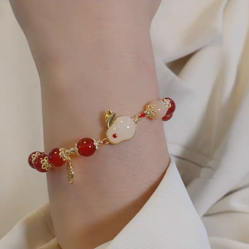 [Buy one get one free] New Chinese Jade Rabbit Bracelet Women's Ins High-value Student Bracelets Antique Girlfriend Gift