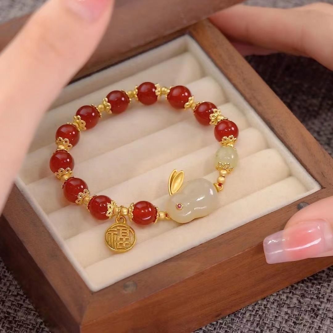 [Buy one get one free] New Chinese Jade Rabbit Bracelet Women's Ins High-value Student Bracelets Antique Girlfriend Gift