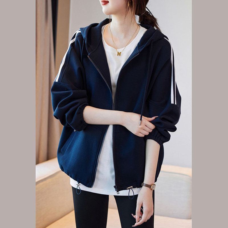 New spring hooded baseball uniform for women, new fashionable sports and casual women's clothing, loose, flesh-covering, slimming, dropped shoulder sleeves short jacket