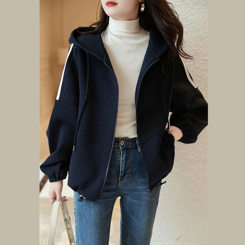 New spring hooded baseball uniform for women, new fashionable sports and casual women's clothing, loose, flesh-covering, slimming, dropped shoulder sleeves short jacket