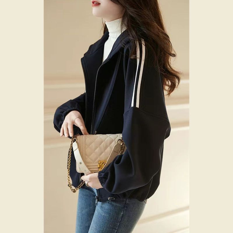 New spring hooded baseball uniform for women, new fashionable sports and casual women's clothing, loose, flesh-covering, slimming, dropped shoulder sleeves short jacket