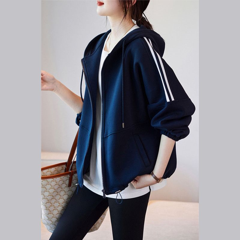 New spring hooded baseball uniform for women, new fashionable sports and casual women's clothing, loose, flesh-covering, slimming, dropped shoulder sleeves short jacket