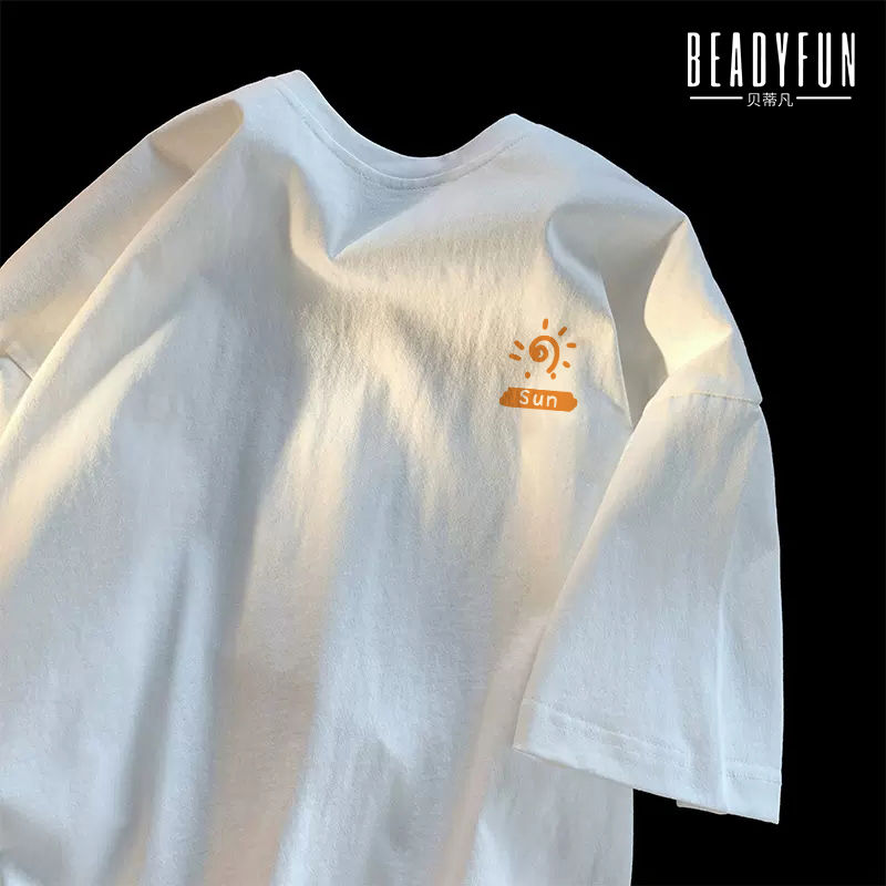 BEADYFUN純棉短袖t恤男女夏季小眾學生白色上衣情侶寬鬆五分半袖