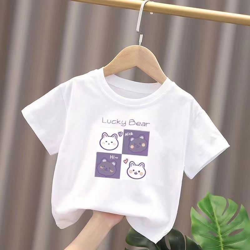 100% cotton children's clothing short-sleeved T-shirt 2023 summer new men's and women's small and medium children's foreign style all-match simple tops