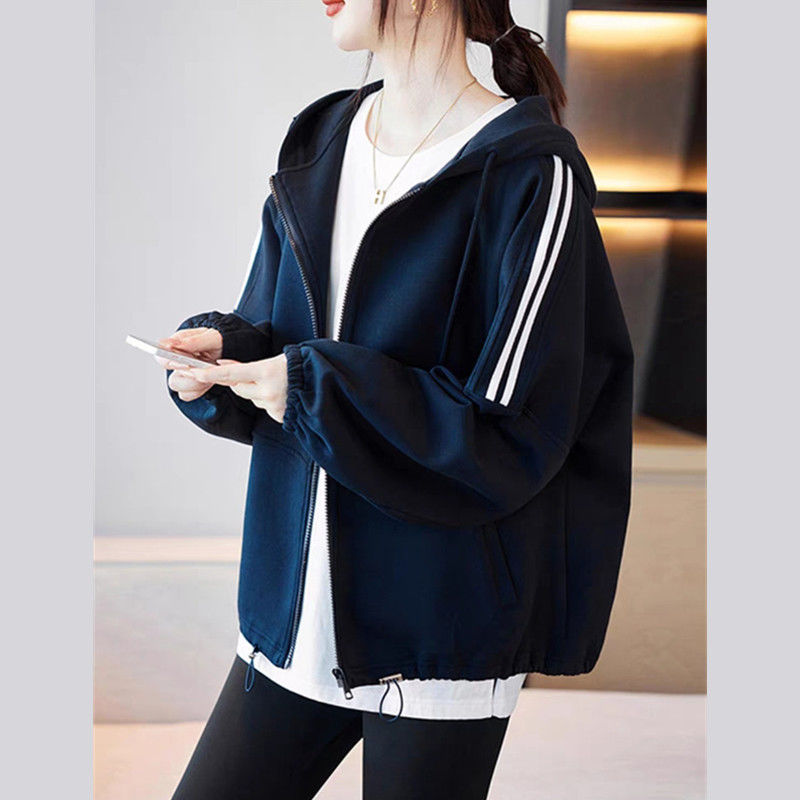 New spring hooded baseball uniform for women, new fashionable sports and casual women's clothing, loose, flesh-covering, slimming, dropped shoulder sleeves short jacket