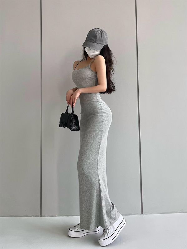 YoungGirlDay純欲性感修身顯瘦彈力包臀魚尾裙吊帶連衣裙拖地長裙