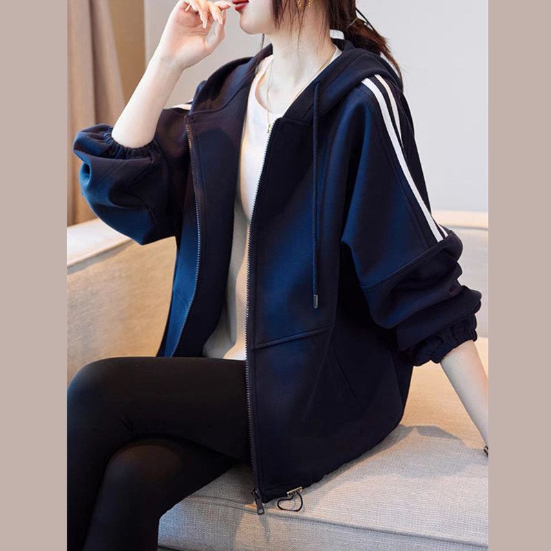 New spring hooded baseball uniform for women, new fashionable sports and casual women's clothing, loose, flesh-covering, slimming, dropped shoulder sleeves short jacket