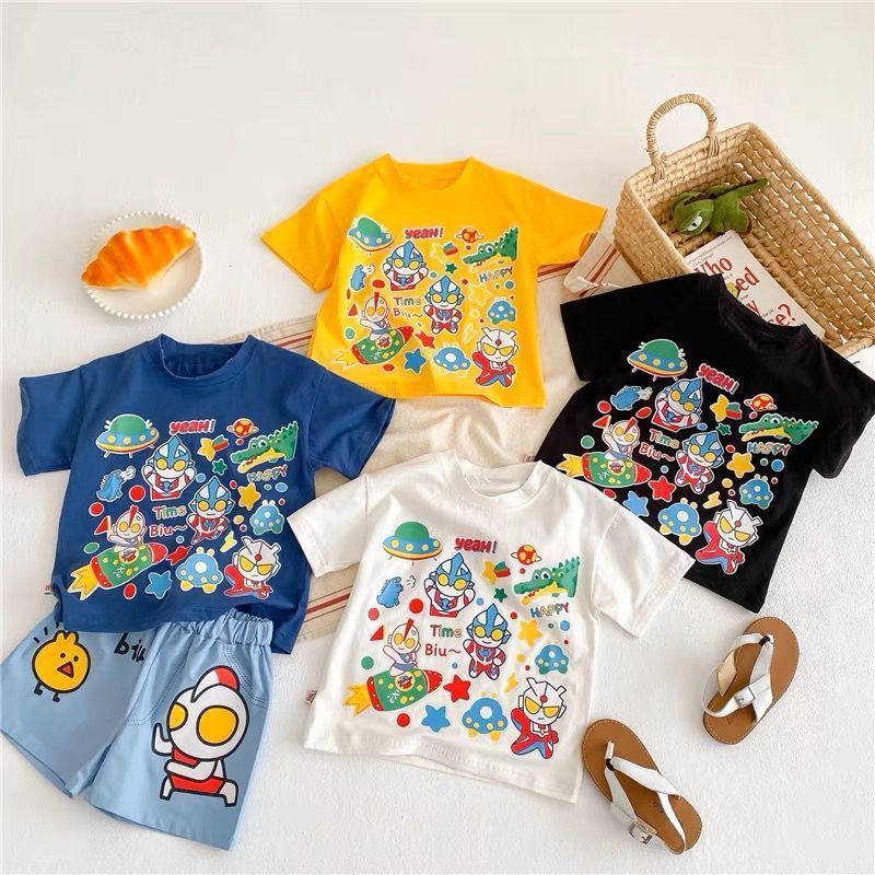 Children's clothing boys and girls Ultraman printed tops 2023 summer new children's trend cartoon short-sleeved shirts