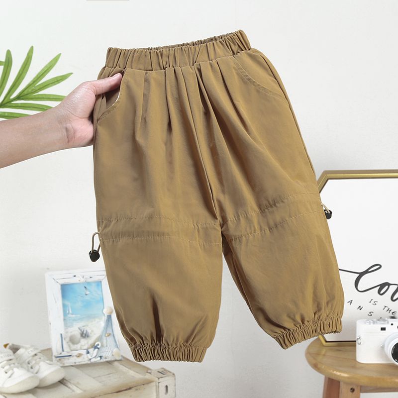  spring fashion boys and girls all-match stitching loose casual pants Korean children's foreign color drawstring pants