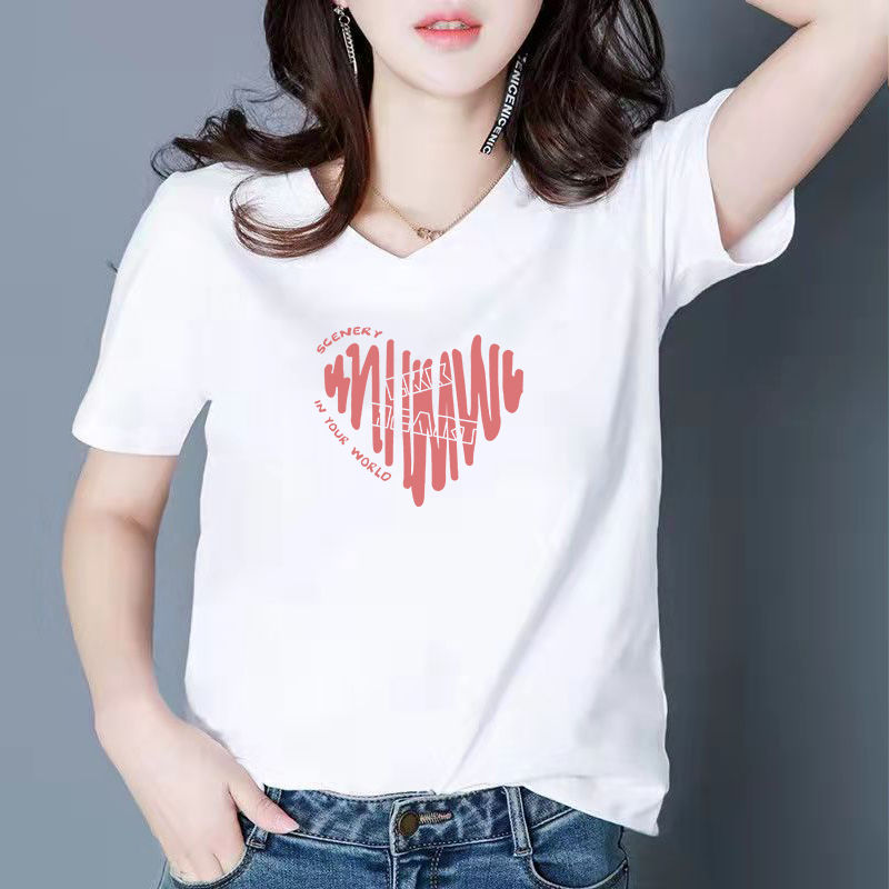純棉V領短袖T恤女內搭2023年春夏季新款寬鬆韓版打底白色半袖上衣