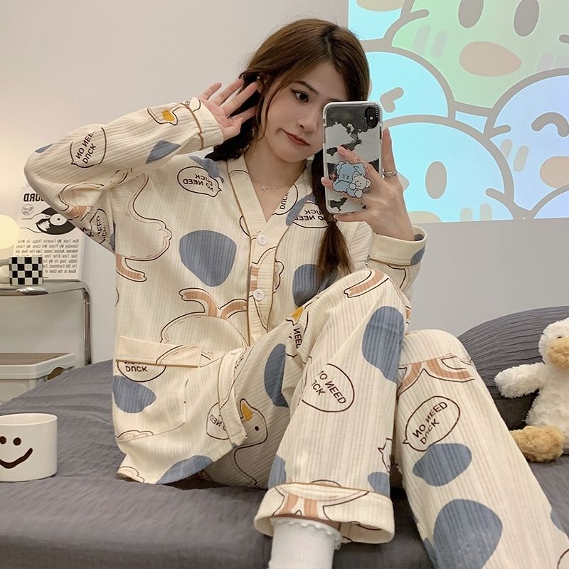 可外穿網紅睡衣女春秋公主風日系條紋ins開衫高檔韓版簡約居家服