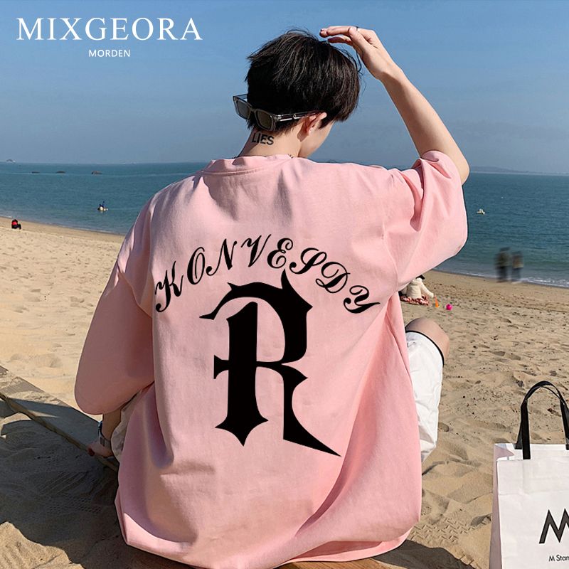 MIXGEORA重磅t恤男短袖oversize美式潮牌小領口五分袖ins上衣夏季
