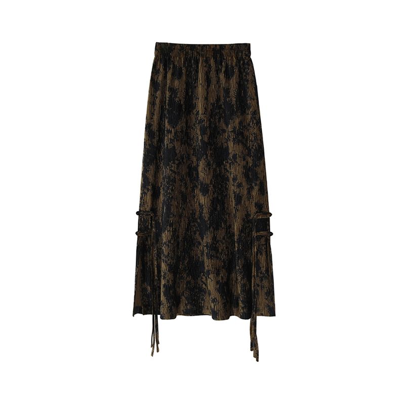 Ink tie-dye skirt women's autumn and winter 2023 new high-waisted slim hip-covering A-line retro pleated slit skirt
