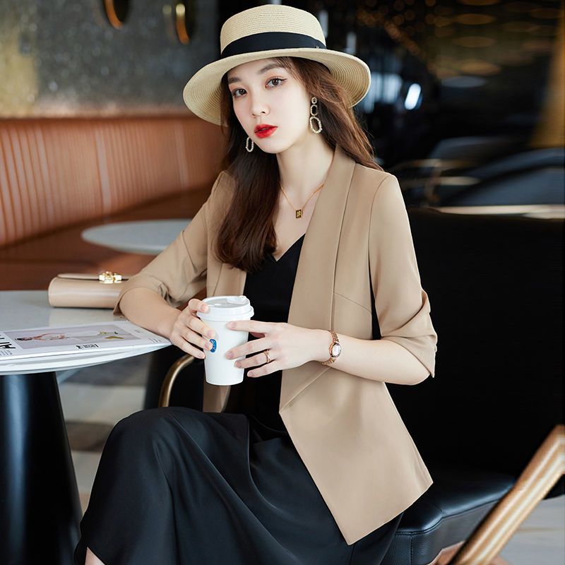 Chiffon suit jacket women's thin summer 2023 new three-quarter sleeve top casual unbuttoned small suit suit skirt
