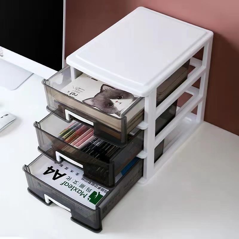 桌面a4收纳盒抽屉式透明文具整理文件收纳柜办公桌工位防尘置物架