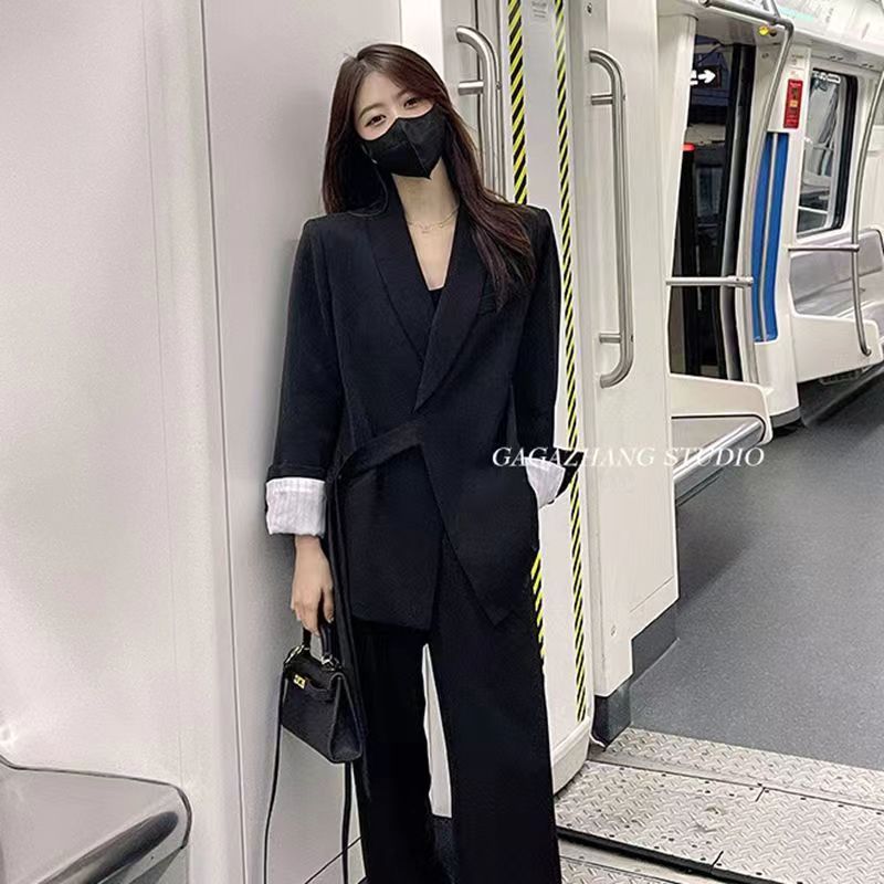 休閒西裝高級設計感綁帶西裝外套2023春季新款韓系時尚西服套裝女