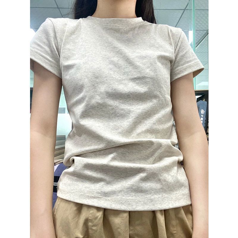 Pure cotton summer T-shirt women's short-sleeved slim fit 2023 new all-match foreign style chic top bottoming shirt trendy ins