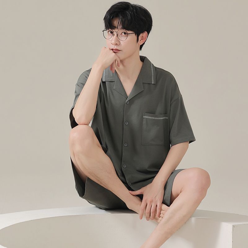 Modal couple pajamas men and women summer thin section short-sleeved shorts suit cardigan casual home service can be worn outside