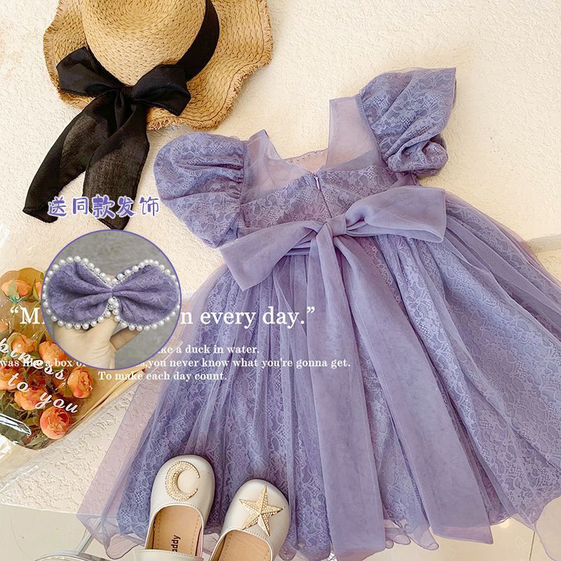 女童蕾絲連衣裙夏款洋氣兒童蓬蓬網紗禮服公主裙超仙泡泡袖仙女裙