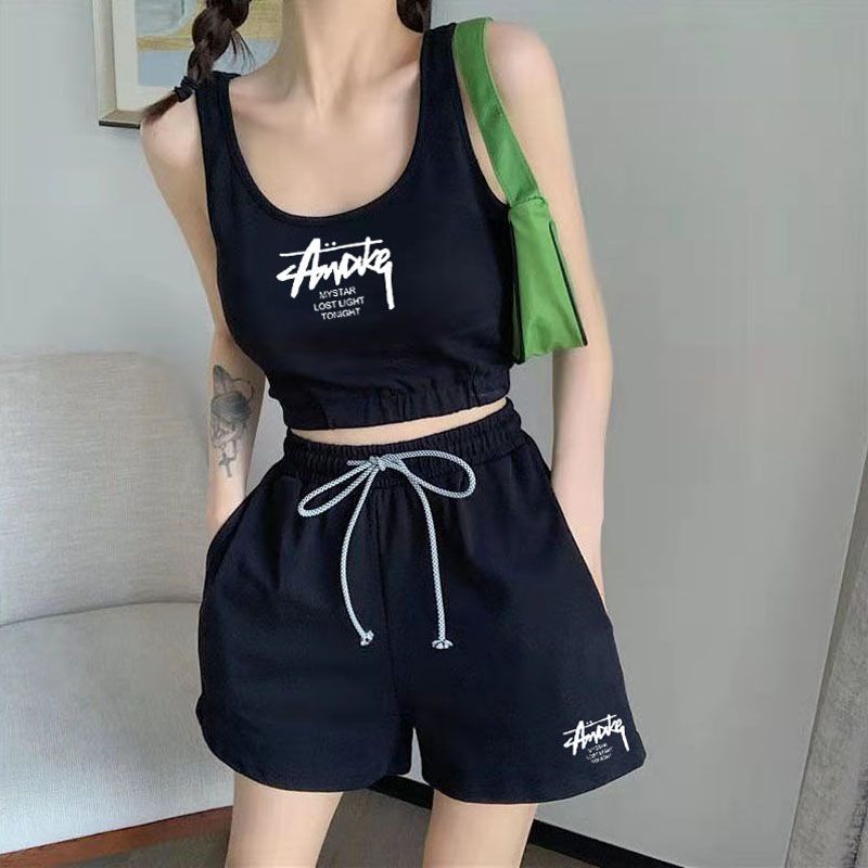 Yoga suit women's  tide brand vest morning running new fashion casual fitness sports shorts two-piece set