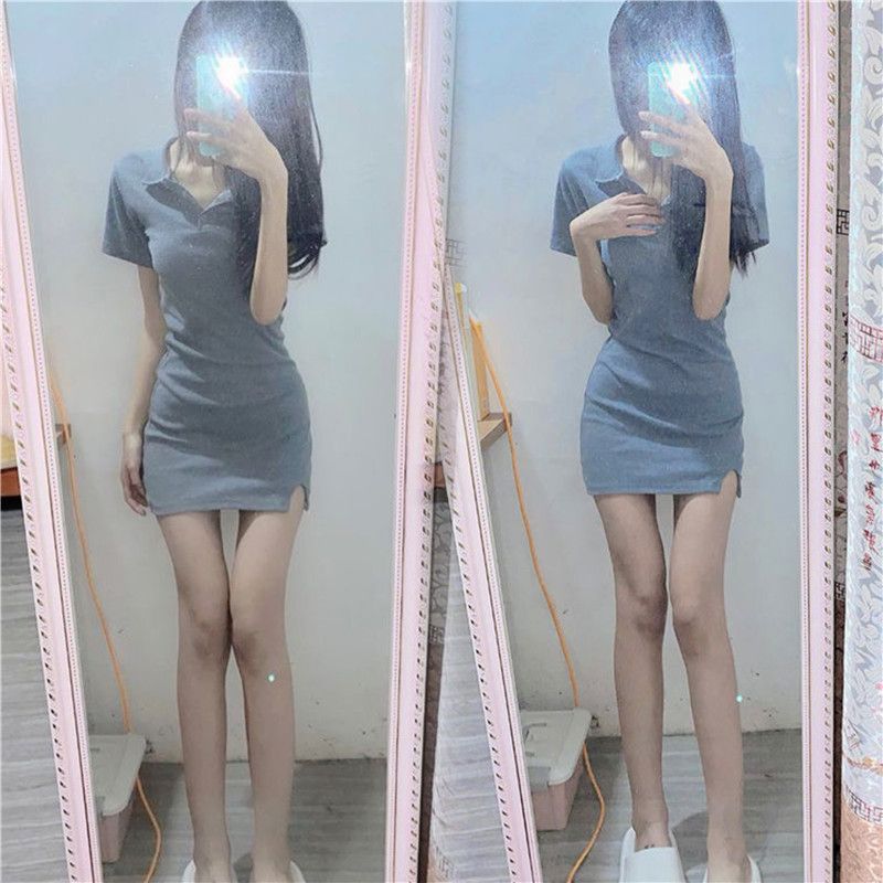 Polo collar hot girl skirt female  summer new pure desire wind self-cultivation slim waist sexy solid color hip skirt