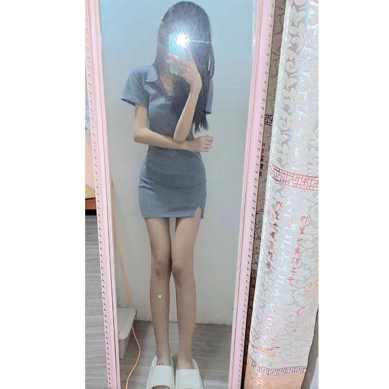 Polo collar hot girl skirt female  summer new pure desire wind self-cultivation slim waist sexy solid color hip skirt
