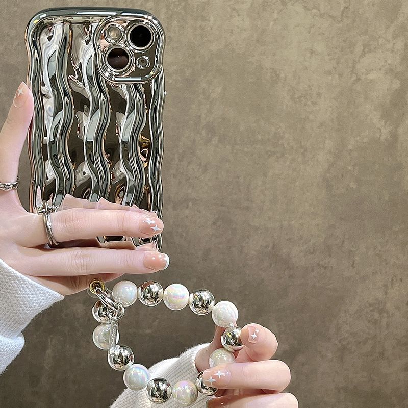 Electroplated silver water ripple iPhone14pro advanced sense max Apple 13 mobile phone case new 12 bracelet 11 silicone
