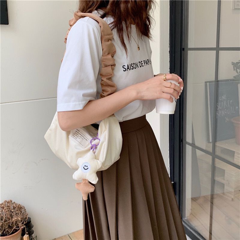Little White Rabbit Cute Retro Corduroy French Underarm Bag Lazy and Sweet Japanese Student Canvas Shoulder Bag