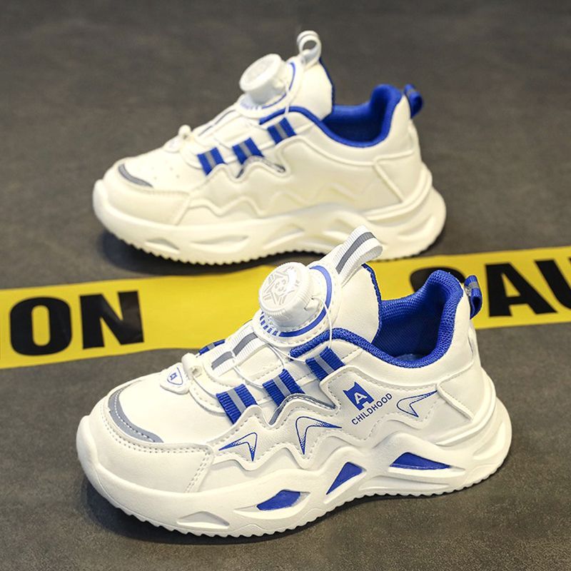 Boys' Shoes Rotating Buttons 2023 Spring New Children's Sports Dad's Shoes for Big Children Spring and Autumn Boys' White Shoes