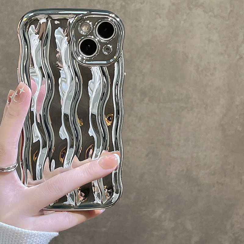 Electroplated silver water ripple iPhone14pro advanced sense max Apple 13 mobile phone case new 12 bracelet 11 silicone