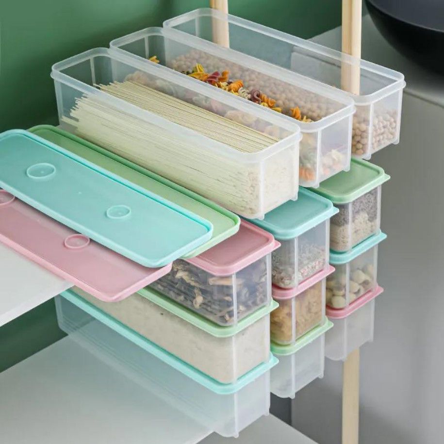 挂面摆摊长方形塑料盒保鲜盒面条盒带盖收纳食品级家用透明加长条