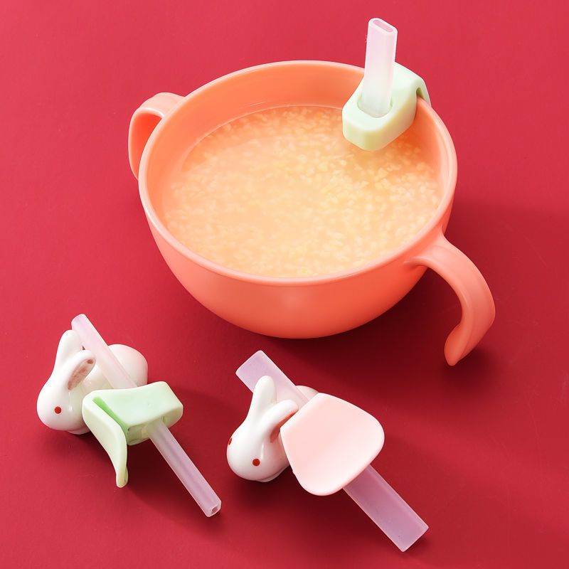宝宝喝汤神器吸管食品级儿童杯盖长软管硅胶碗婴儿喝粥水循环吸管