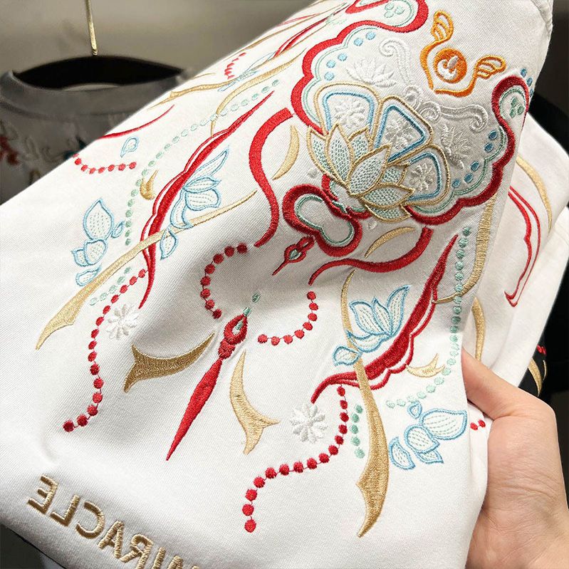 2023年夏季新款國潮民族風刺繡短袖t恤男正肩圓領百搭體恤打底衫