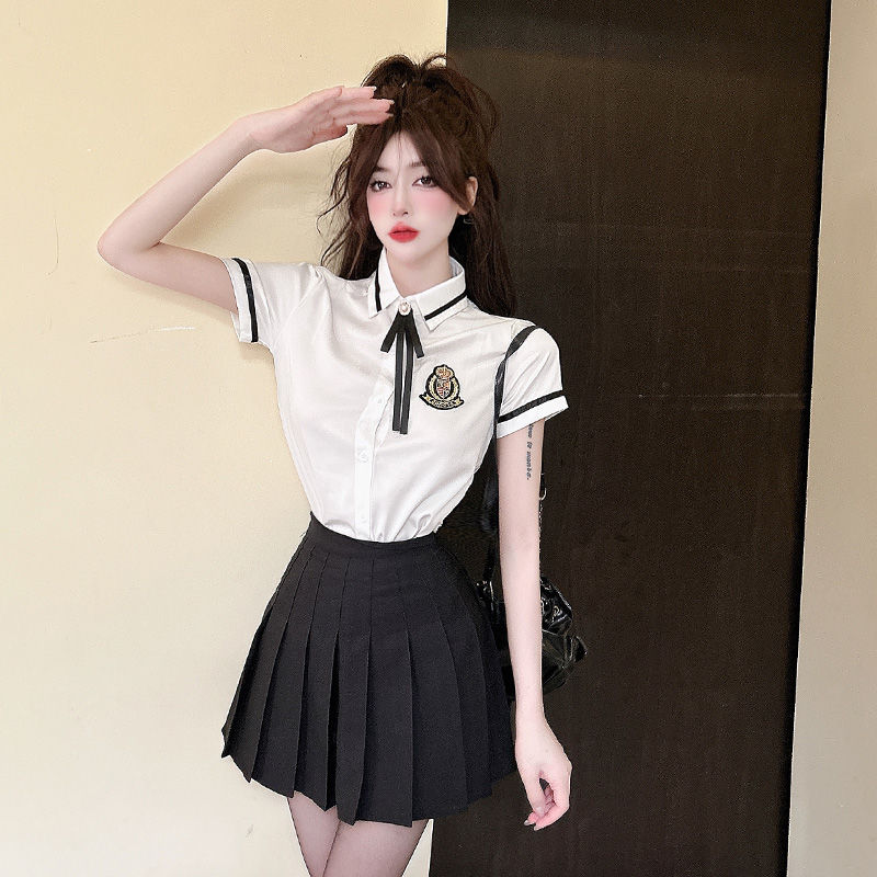 jk制服套裝裙女夏季新款學院風減齡洋氣短袖襯衣女百褶短裙兩件套