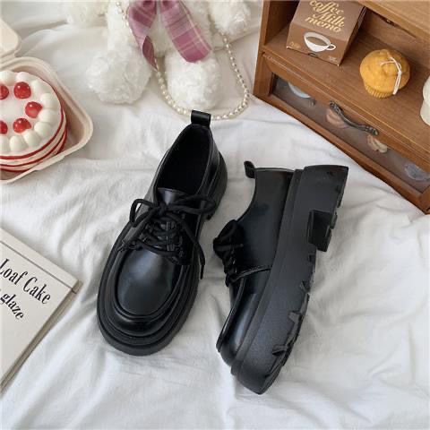 Thick heel thick bottom lace white 2023 new British style retro small leather shoes women Korean version round head single shoes summer