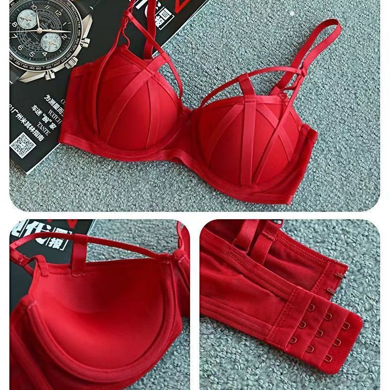 French pure desire sexy straps gather anti-sagging underwear women's hollow temptation artifact push-up adjustable bra