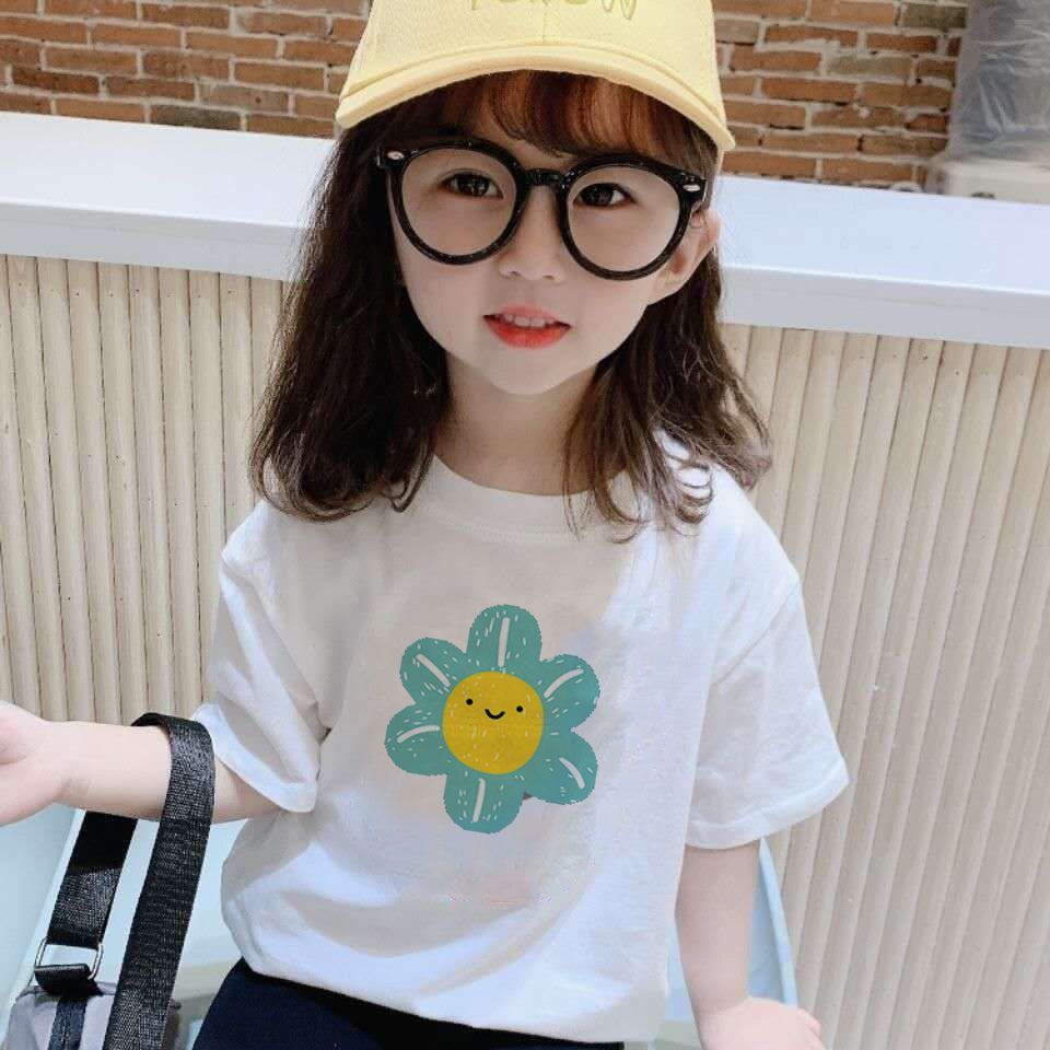 Pure cotton girls summer new Korean version of foreign style fashion small and medium children 5 girls baby short-sleeved T-shirt boys bottoming shirt