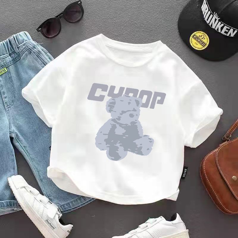 100% cotton boys and girls short-sleeved T-shirt 2023 summer baby half-sleeved new middle and big children summer cartoon tops