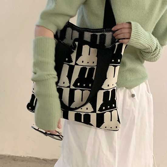 Wool knitting large-capacity bag women  new trendy Korean tote bag commuting large-capacity shoulder rabbit bag