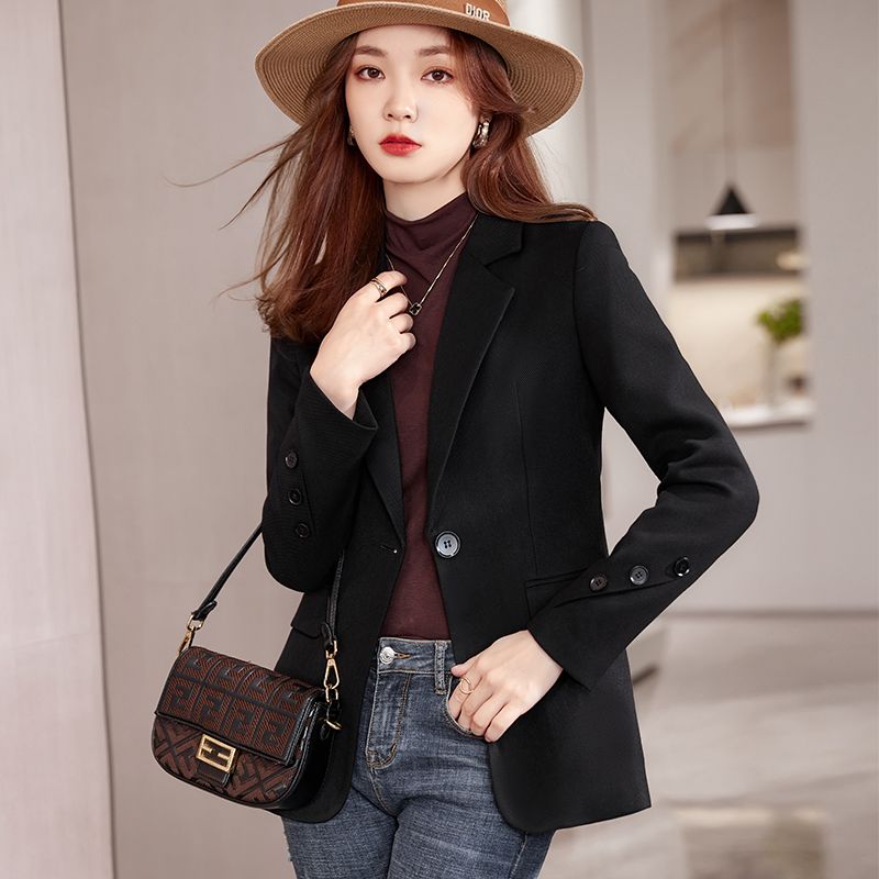 Coffee color small suit jacket female spring and autumn  new high-end sense small casual lady slim suit jacket