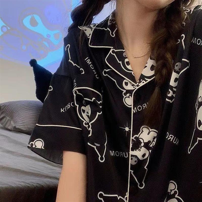 睡衣女夏季冰絲薄款短袖ins風高顏值冰冰涼涼學生可愛家居服套裝