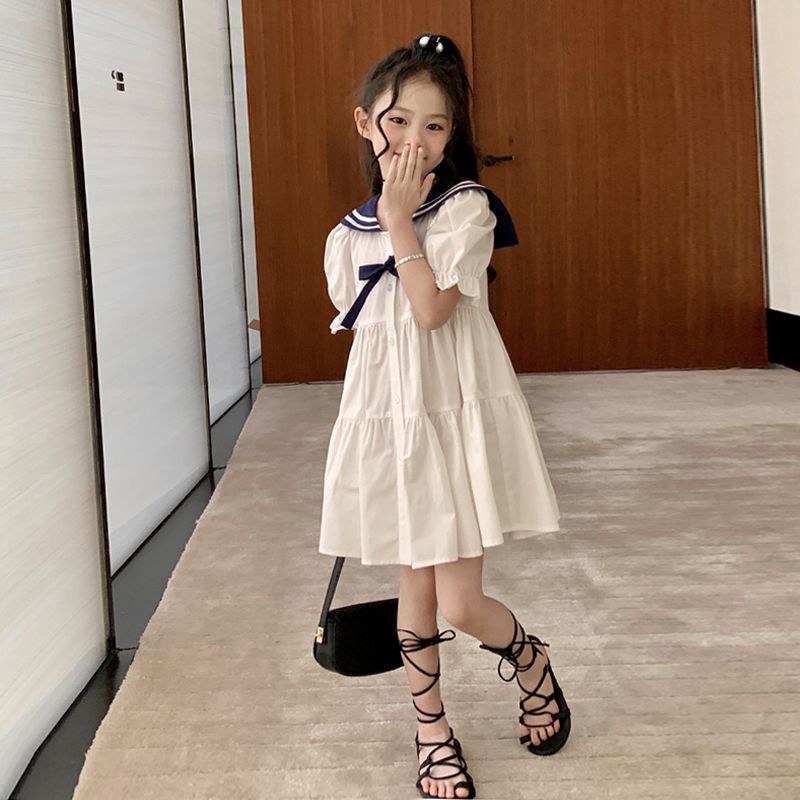 女童連衣裙夏季2023新款兒童洋氣白色公主裙中大童學院風網紅裙潮