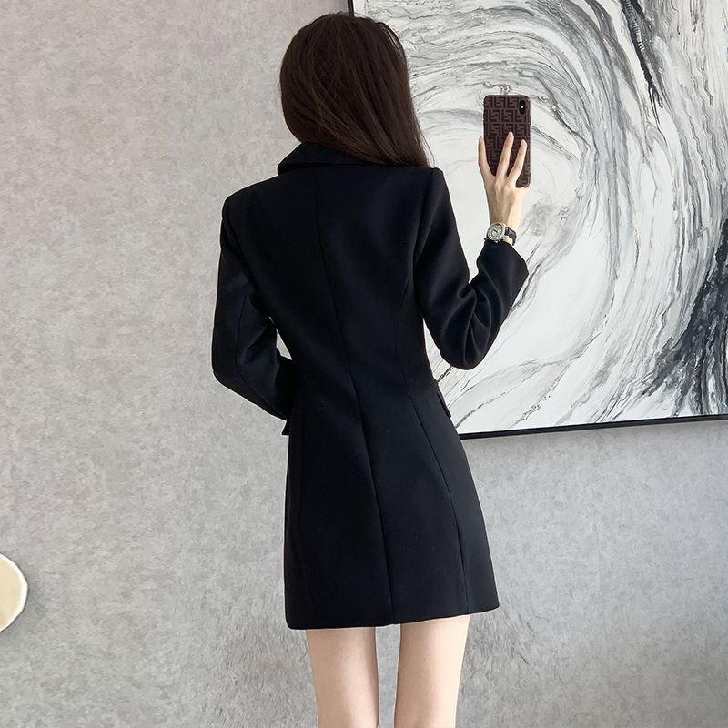 Black suit jacket for small women  new spring and autumn slim waist and high-end professional suit dress