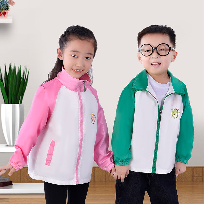 Children's coat spring and summer thin section long-sleeved candy color light and solid color splicing tops for children's outdoor clothing sun protection