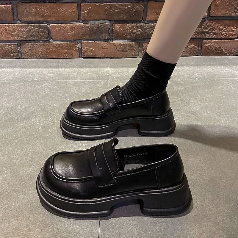 日系小皮鞋女2023春秋新款英倫風黑色厚底粗跟樂福鞋JK制服單鞋子