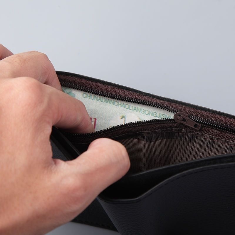 YiNuoPJ钱包男士带拉链钱夹可放硬币青年驾驶证学生横款钱包薄款