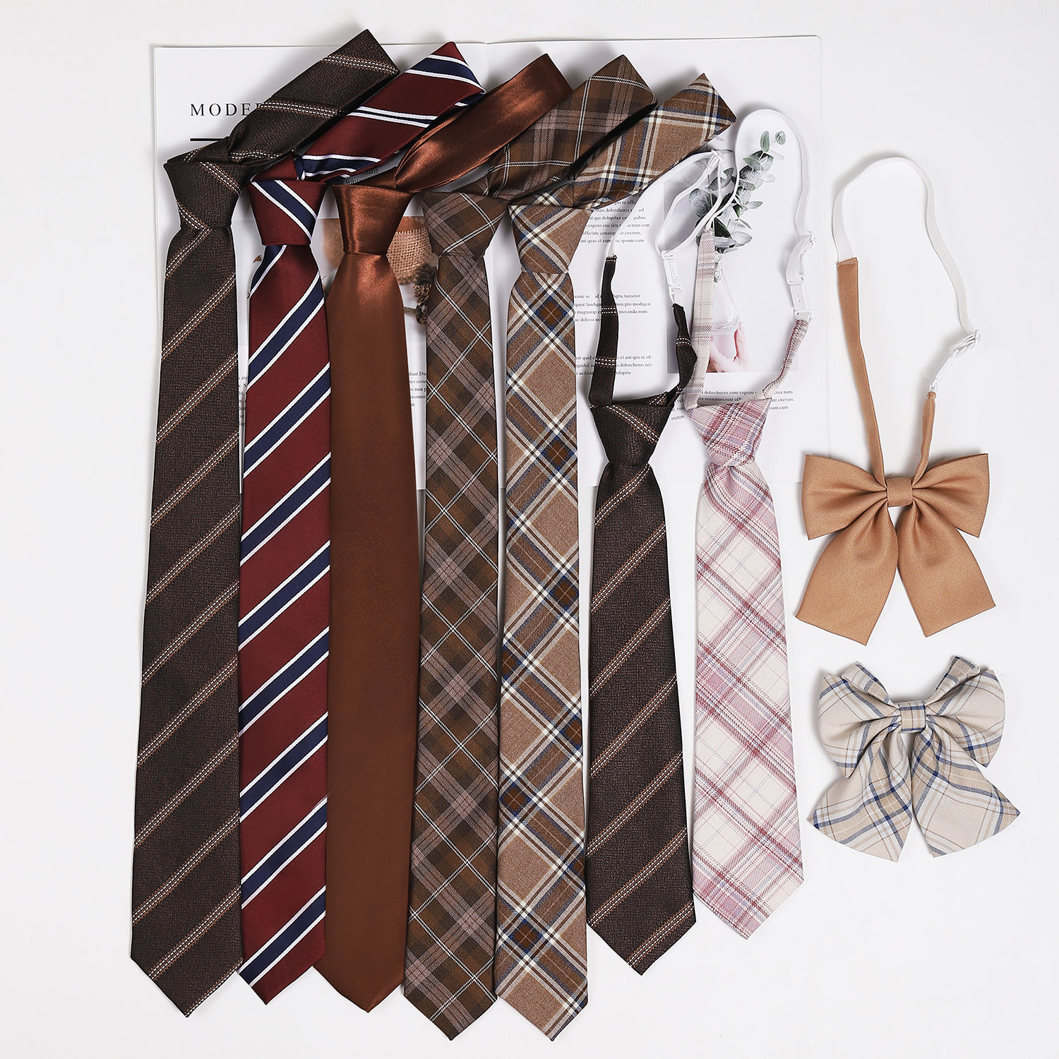 棕色领带DK衬衫男学生学院风咖啡色条纹复古免打装饰jk领结女配饰