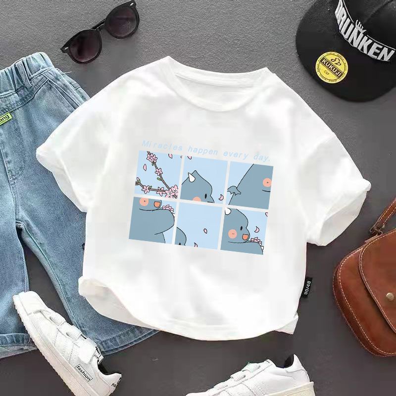 100% cotton boys and girls short-sleeved T-shirt 2023 summer baby half-sleeved new middle and big children summer cartoon tops
